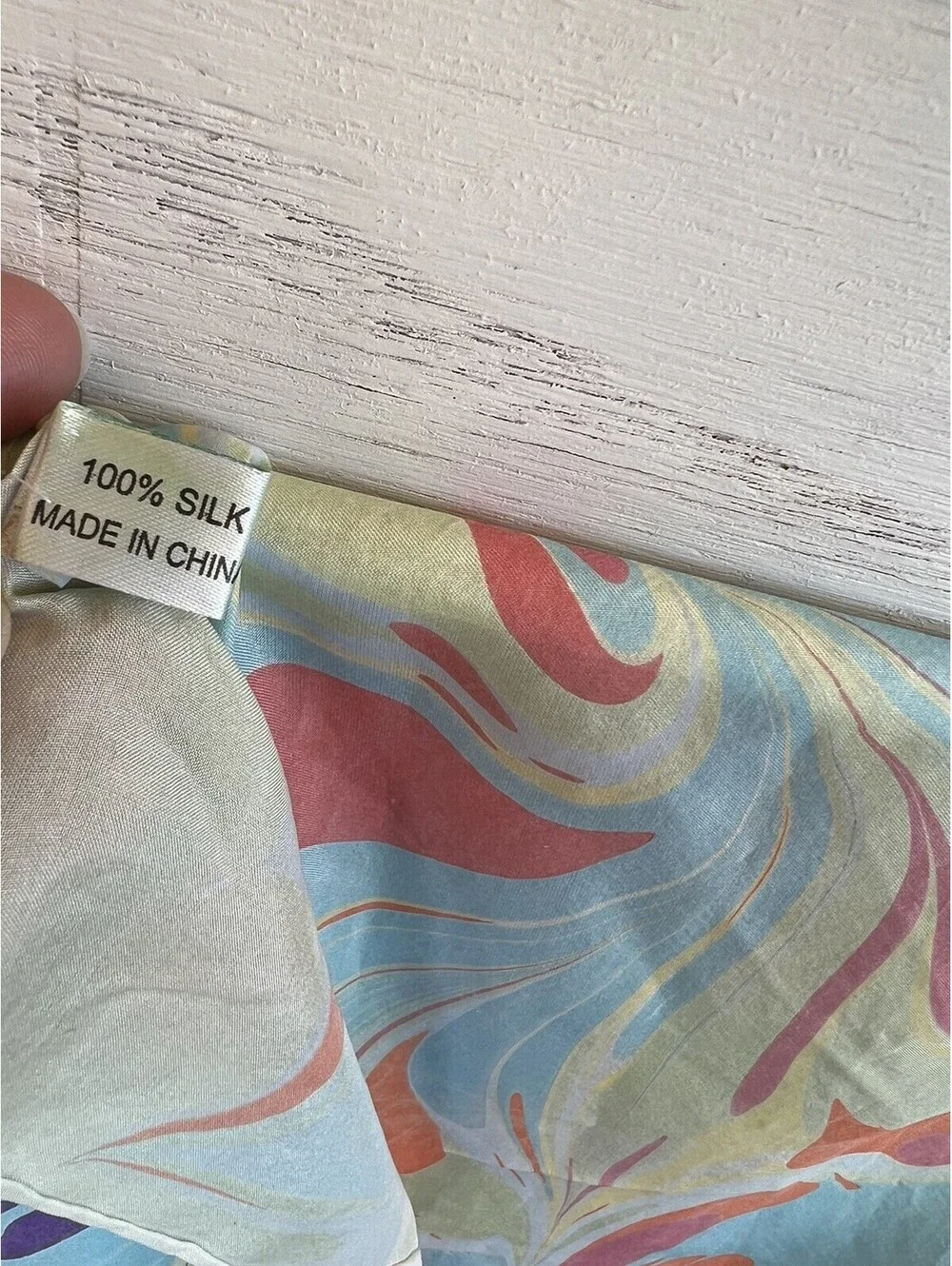 Women's Silk Rectangle Pastel Blue Orange Scarf Size 68”x14”